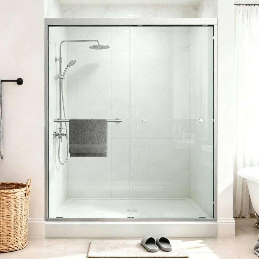 "67 in. - 72 in. W x 72 in. H Double Sliding Aluminum Framed Shower Door in Brushed Nickel with 1/4"" Clear Tempered Glass" price history on PriceWatchPro