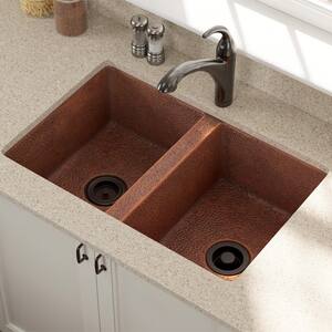Undermount Copper 33 in. Double Bowl Kitchen Sink