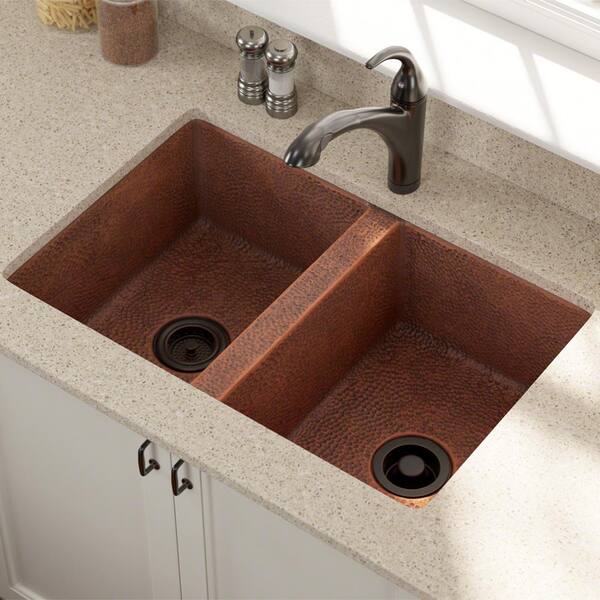 MR Direct Undermount Copper 33 in. Double Bowl Kitchen Sink