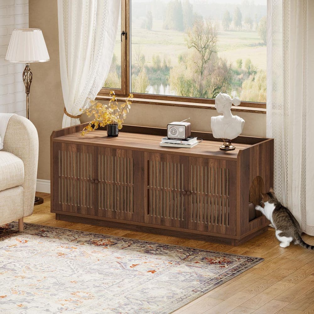 Ezlynn 55.12 in. L Brown Cat Cabinet with 2 Large Complements, Ventilated Cat Cabinet with Side Access for Living Room price history on PriceWatchPro
