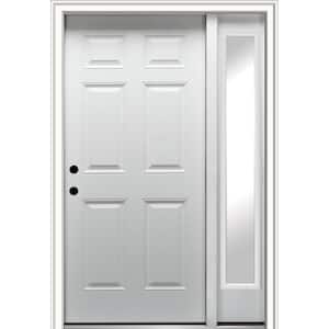 53 in. x 81.75 in. 6-Panel Right Hand Inswing Classic Primed Fiberglass Smooth Prehung Front Door with One Sidelite