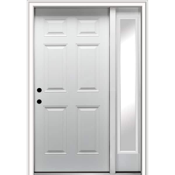 MMI Door 53 in. x 81.75 in. 6-Panel Right Hand Inswing Classic Primed Fiberglass Smooth Prehung Front Door with One Sidelite