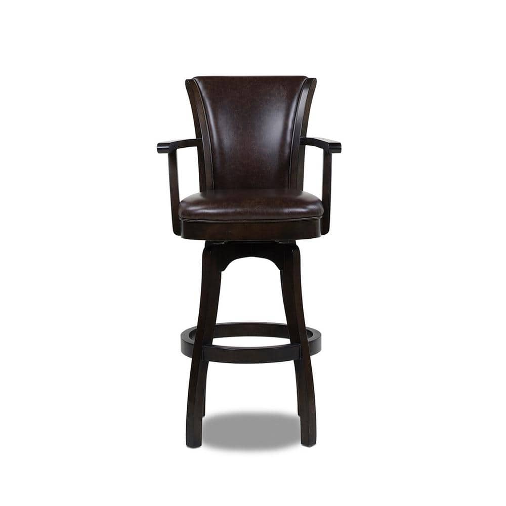Williams 31" Vintage Brown Faux Leather Swivel Bar Stool with Armrests