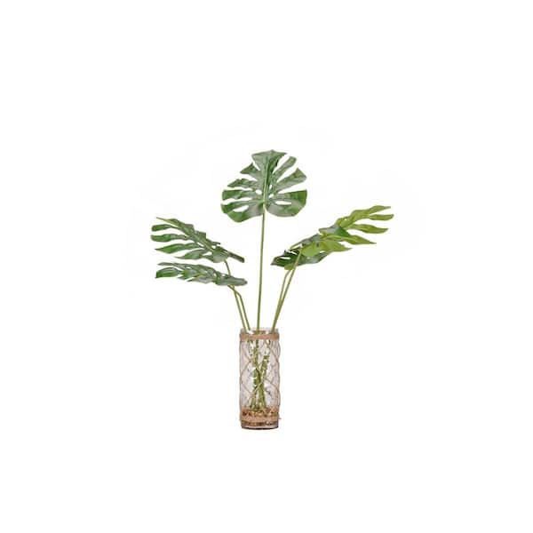 D&W Silks Artificial Indoor Round Split Leaf Philo in Glass Vase