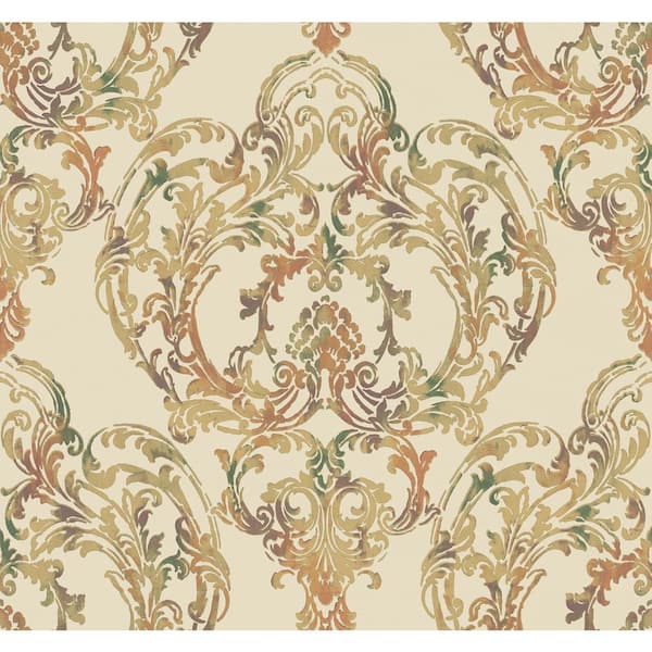 Seabrook Designs Roxen Damask Ivory, Copper, and Mauve Paper Strippable Roll (Covers 60.75 sq. ft.)