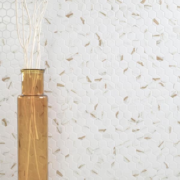 Calacatta Gold 2 in. Hexagon 12 in. x 13 in. x 0.24 in. Matte Porcelain Mesh-Mounted Mosaic Tile (14.85 sq. ft. /Case)