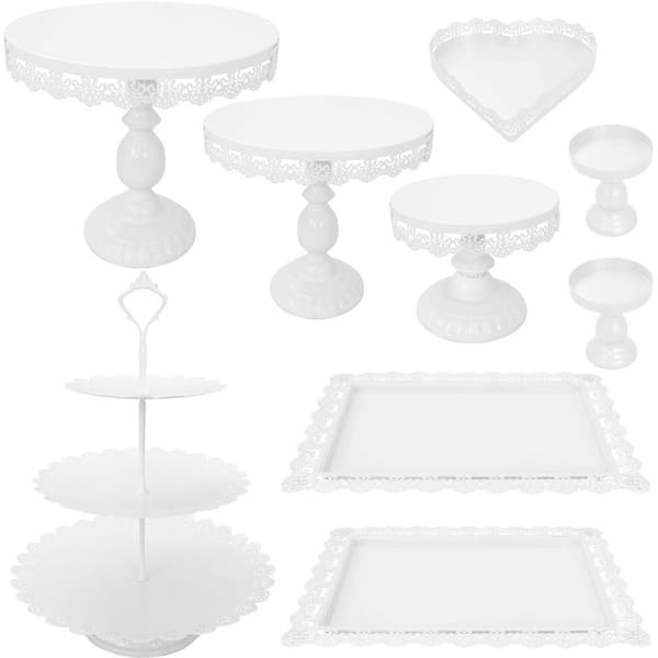 9-Piece Metal Cupcake Stand Set, Dessert Plate Cake Serving Tray for Birthday, Party, Wedding, Anniversary, White