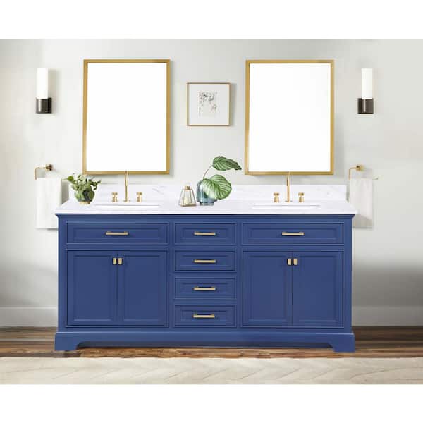Design Element Milano 72 In W X 22, 72 Inch Vanity Top Double Sink Blue