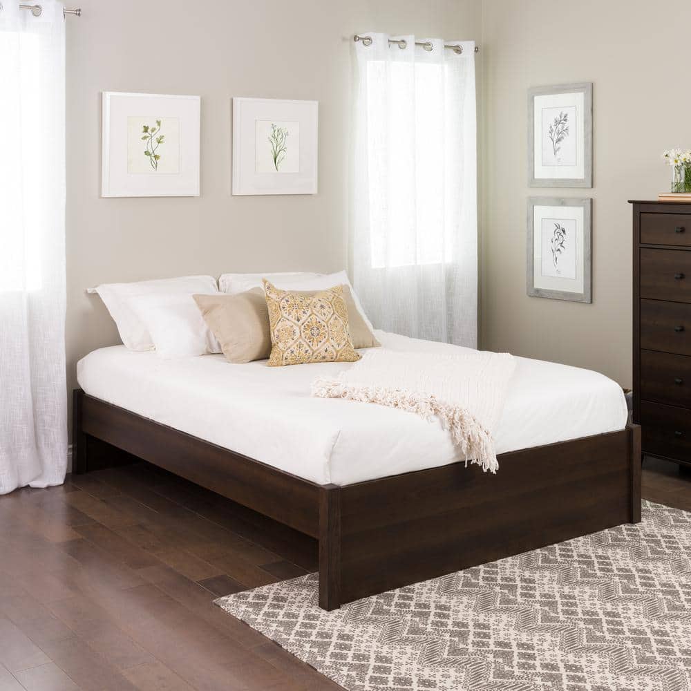 Espresso Queen Wood Frame Platform Bed with Storage Drawers