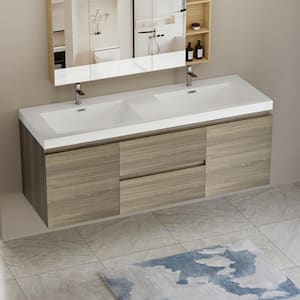 Achilles 59 in. W x 20 in. D x 22.5 in. H Double Sink Floating Bath Vanity in Ash Grey with White Resin Top