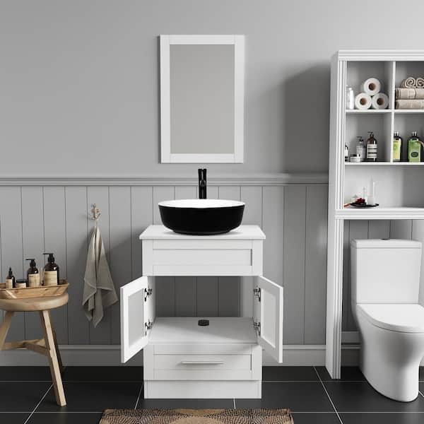 24 in. W x 19 in. D x 33 in. H Single Sink Bath Vanity in White with White Solid Surface Vanity Top and Mirror