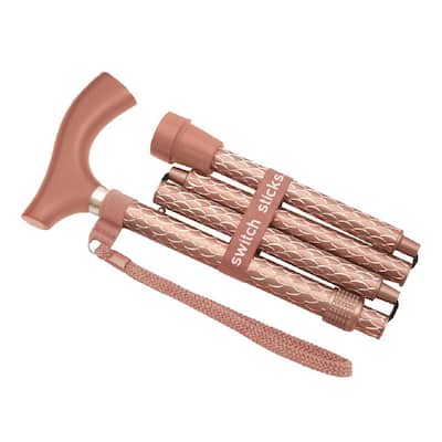 Luxury Folding Walking Stick, 32 in. to 37 in., w/Water Resistant Bag, Wrist Strap and Hook and Loop Band, in Rose Gold