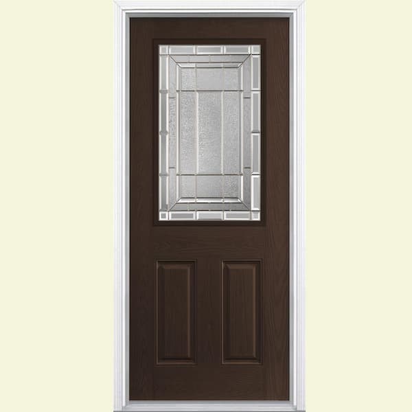 Masonite 36 in. x 80 in. Sequence Oak Grain Left Hand Inswing 1/2 Lite Stained Fiberglass Prehung Front Door with Brickmold