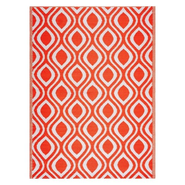 PLAYA RUG Venice Orange White 4 ft. x 6 ft. Reversible Recycled Plastic Indoor/Outdoor Area Rug-Floor Mat