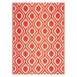 Venice Orange White 8 ft. x 10 ft. Reversible Recycled Plastic Indoor/Outdoor Area Rug-Floor Mat