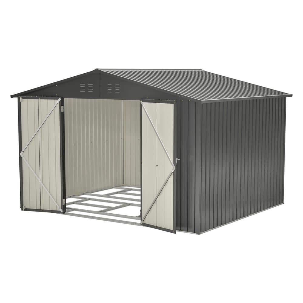10 ft. W x 8 ft. D Metal Shed with Double Door Tool Shed for Garden, Patio,