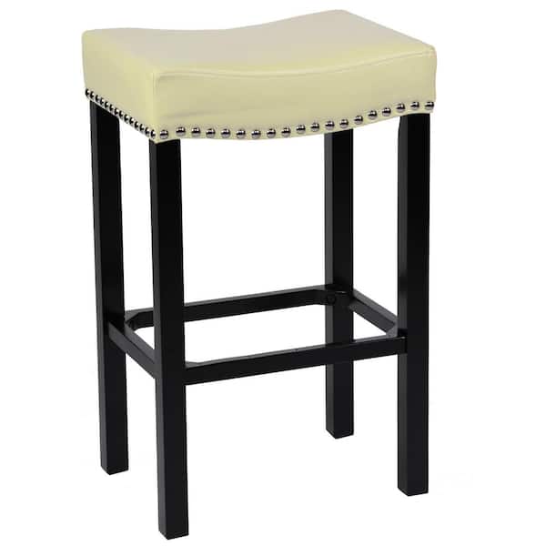 Armen Living Tudor 26 in. Cream Bonded Leather with Chrome Nailhead Accents Backless Stationary Bar Stool