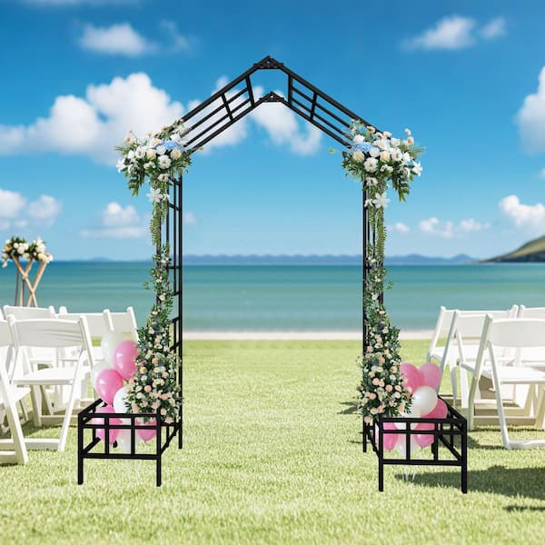 94.29 x 16.93 x 77.56 in. Outdoor Black Trellis Metal Garden Arch Adjustable Width Great Garden Arch for Climbing Plants