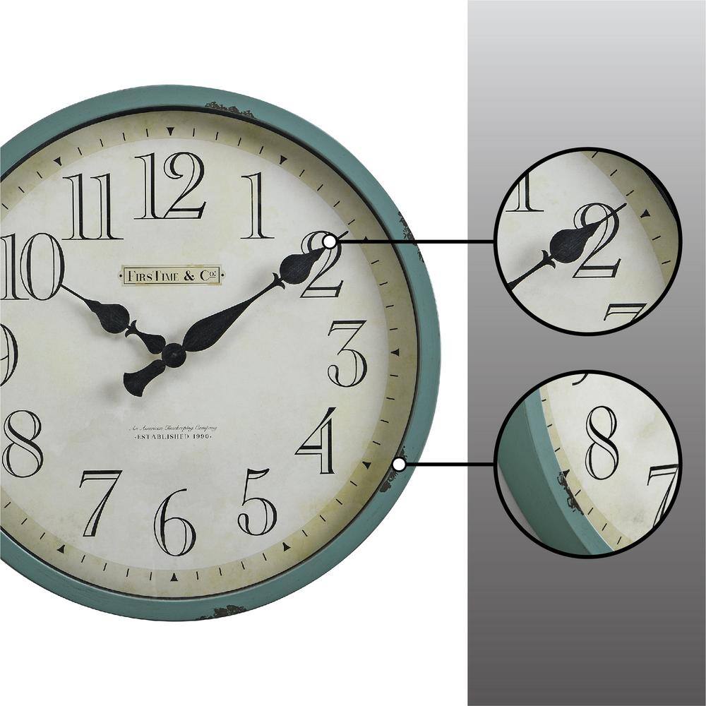 Oversized Teal and Beige Plastic Farmhouse Wall Clock