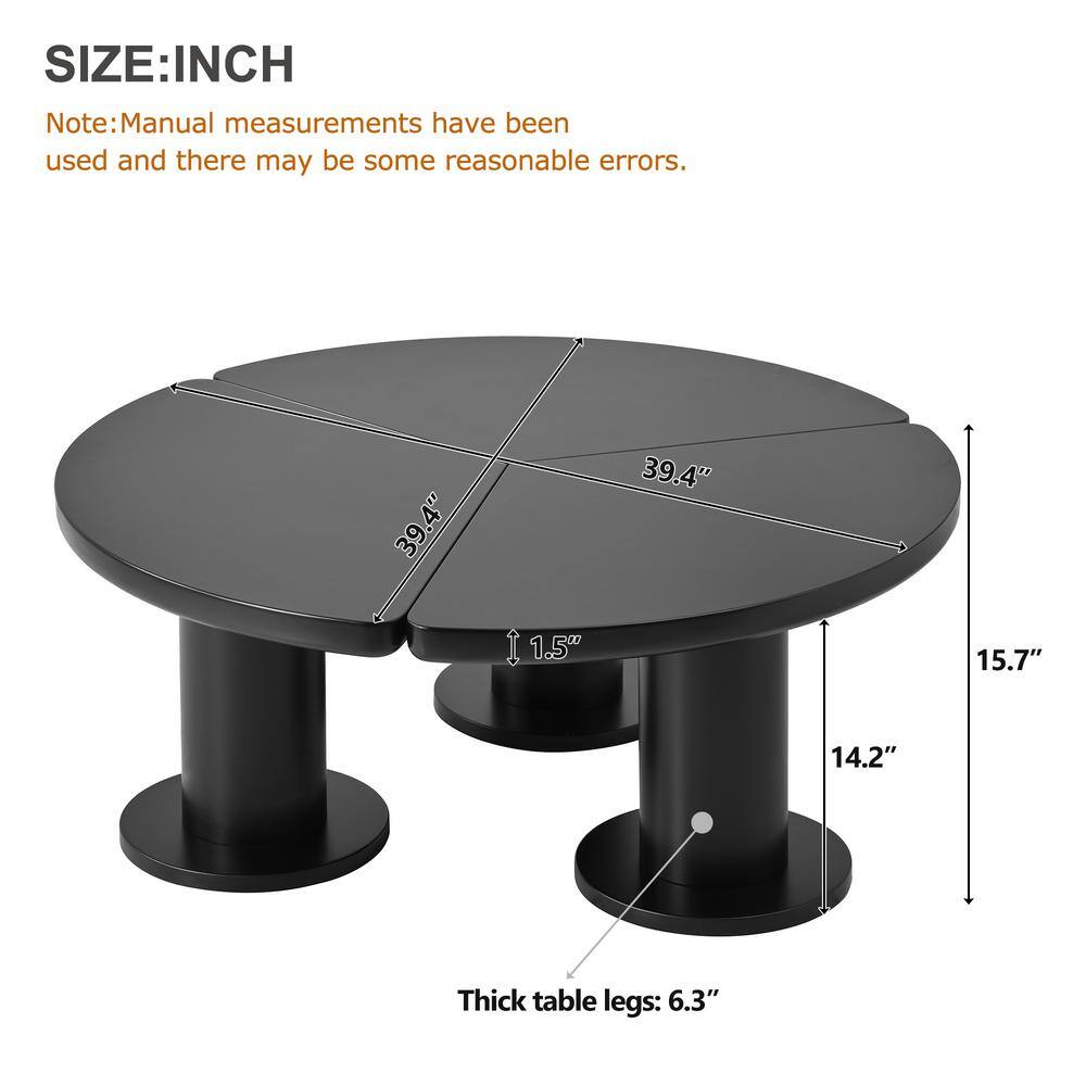 39.4 in. Black Round MDF Coffee Table with 3 Thick Legs