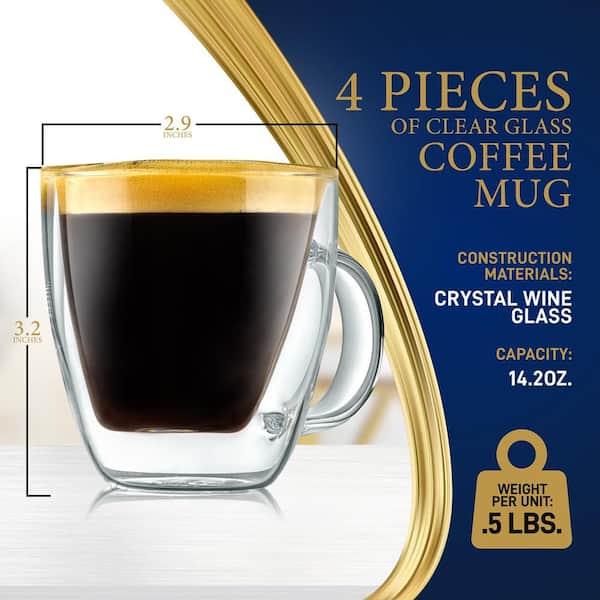 Nutrichef 5.2 oz. Clear Glass Coffee Mug Set (Set of 4)