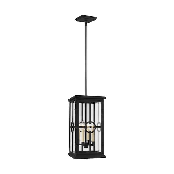 Generation Lighting Belleville Medium 4-Light Textured Black Hanging Pendant with Clear Glass Panels