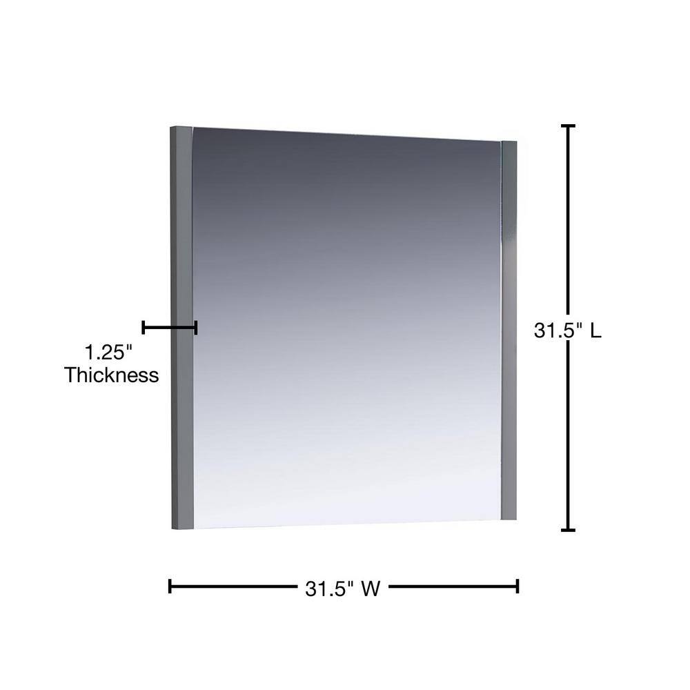Sleek 32" Square Gray Wood Framed Bathroom Vanity Mirror