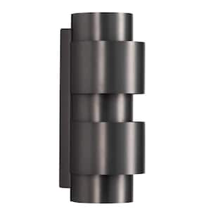 2.4 in. 2-Light Satin Black Modern Luxury Wall Sconce with Stainless Steel Shade