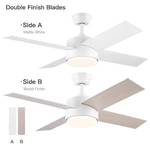 44 in. Integrated LED Light Indoor Matte White Ceiling Fan With 4 Plywood Blades, Reversible Motor and Remote Control