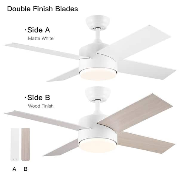 44 in. Integrated LED Light Indoor Matte White Ceiling Fan With 4 Plywood Blades, Reversible Motor and Remote Control