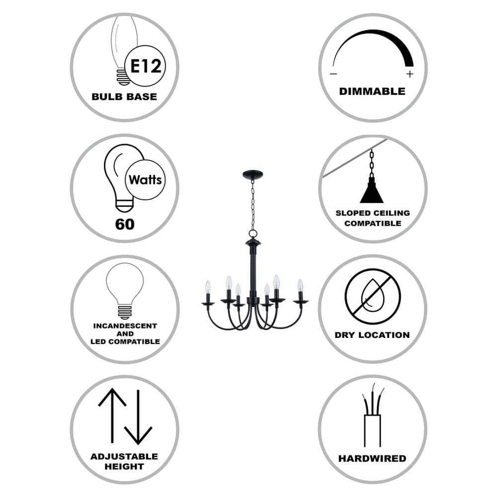 Black 6-Light Candle Chandelier with Metal Frame