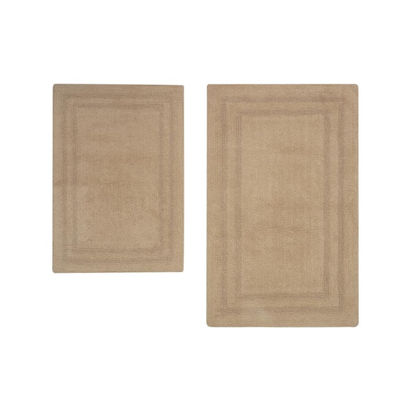 Jean Pierre Reversible Cotton Soft Double Border Ivory 2-Piece Bath Mat Set