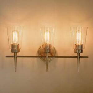 Farmhouse Gold Bathroom Vanity Light, Dule 3-Light Modern Bell Brass Vanity Light Bar with Clear Glass Shades