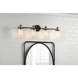 Tobias 4-Light Matte Black and Gold Vanity Light with Clear Glass Shades