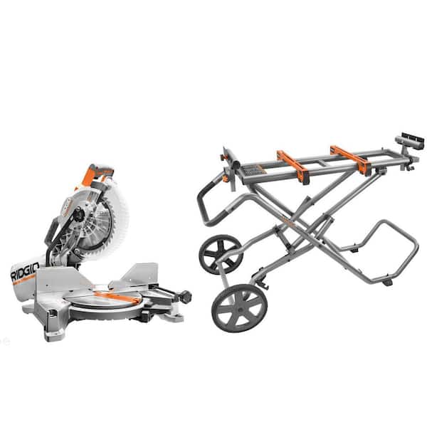 15 Amp Corded 10 in. Dual Bevel Miter Saw with LED Cut Line Indicator and Universal Mobile Miter Saw Stand