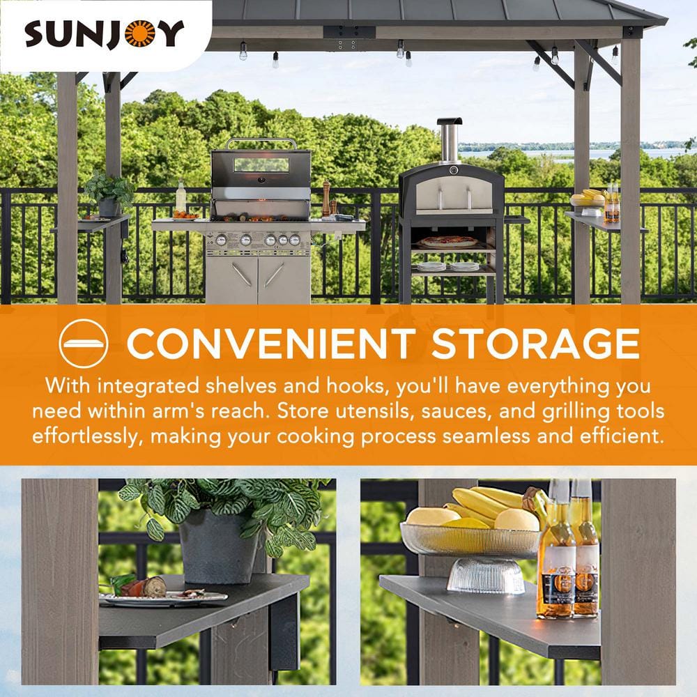 Sunjoy 8 x 12 ft Black Cedar and Steel Grill Gazebo