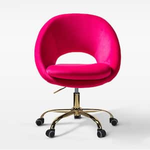 Savas Fuchsia Upholstered 18 in.-21 in. H Adjustable Height Swivel Task Chair with Gold Metal Base and Open Back Design