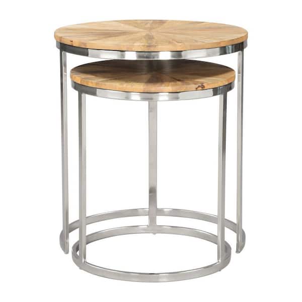 18.00 in. Natural Round Solid Wood End Table