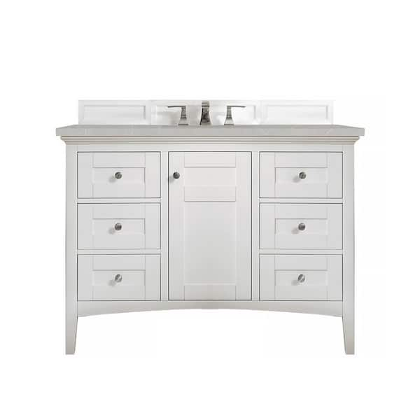 James Martin Vanities Palisades 48 in. W x 23.5 in. D x 35.3 in. H Bathroom Vanity in Bright White with Eternal Serena Quartz Top