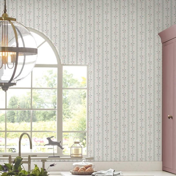 Blencow Floral Striped Dark Duck Egg Blue Wallpaper