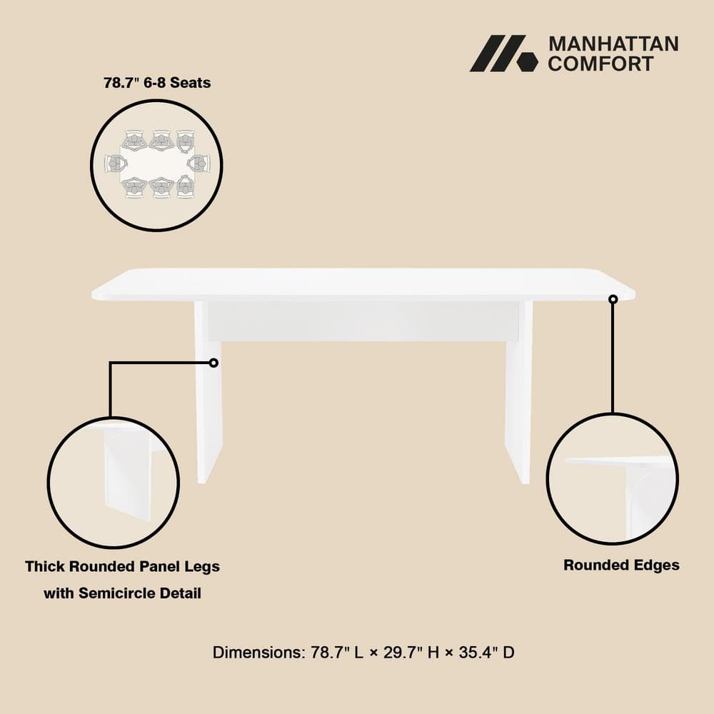 Ella 78.7" Pure White Composite Rectangular Dining Table