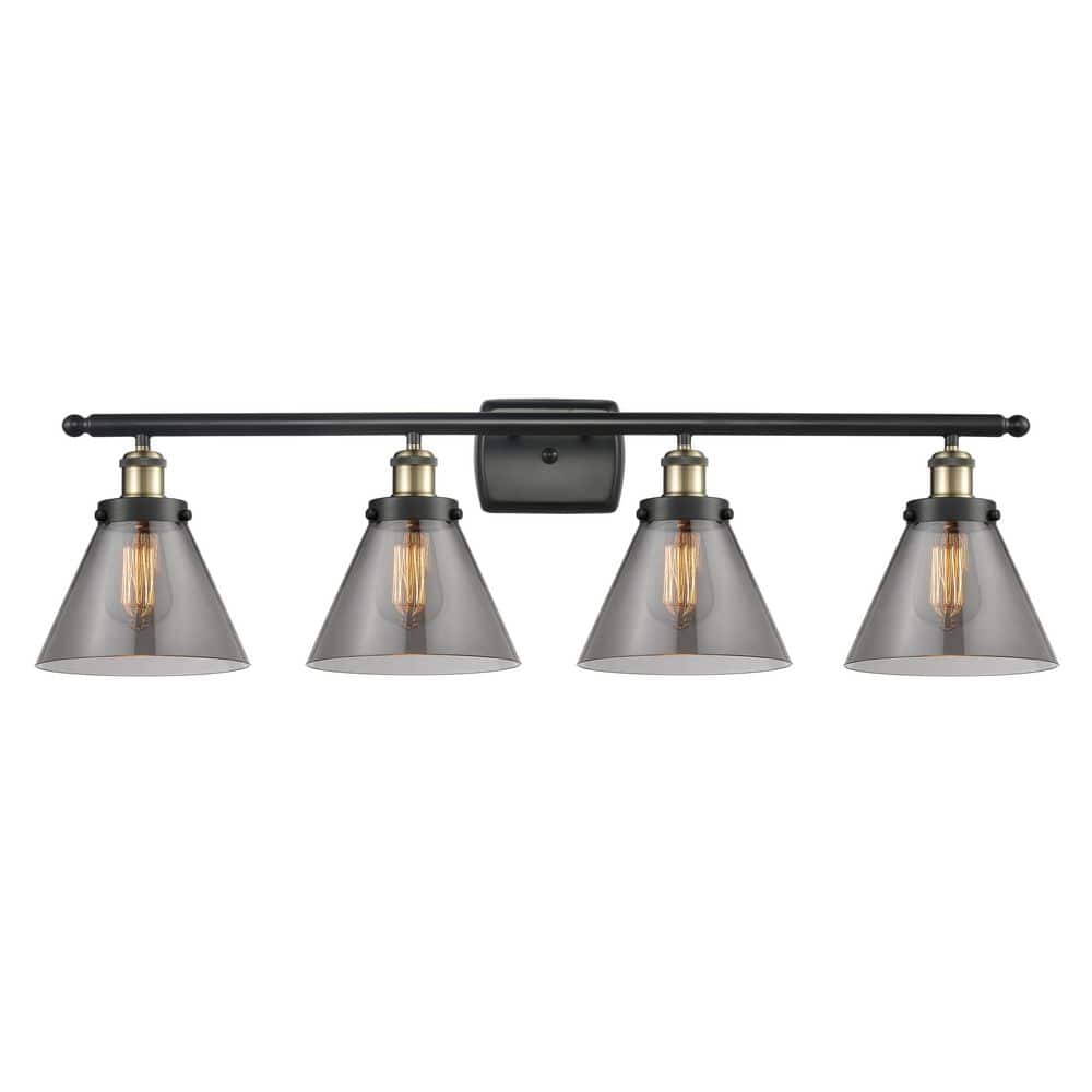 Cone 38 in. 4-Light Black Antique Brass Vanity Light with Glass Shade price history on PriceWatchPro