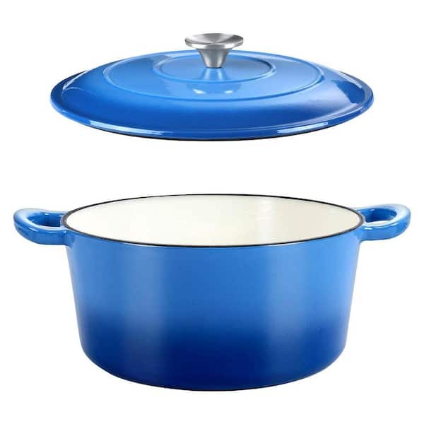 6 qt. Cast Iron Nonstick Stock Pot in Blue with Lid, Pre-seasoned Enamel, Oven Safe, Heavy Duty, 1 Piece