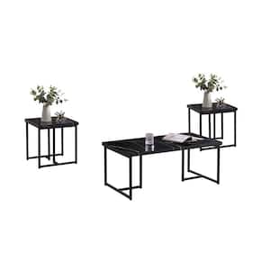 SignatureHome Salem 20 in. W Black Finish Rectangle Shape Top Marble Coffee Table With 2 End Tables. (40Lx20Wx16H)