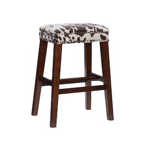 Will Brown Wood and Brown Cowprint Microfiber Barstool