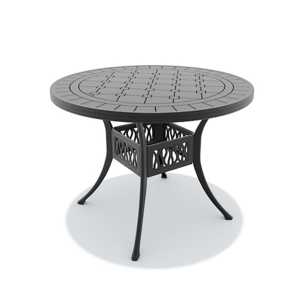 Black Round Cast Aluminum Outdoor Patio Dining Table