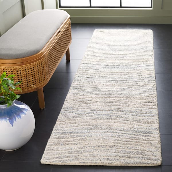 Renewal 2 ft. x 8 ft. Light Blue/Ivory Striped Wavy Runner Rug