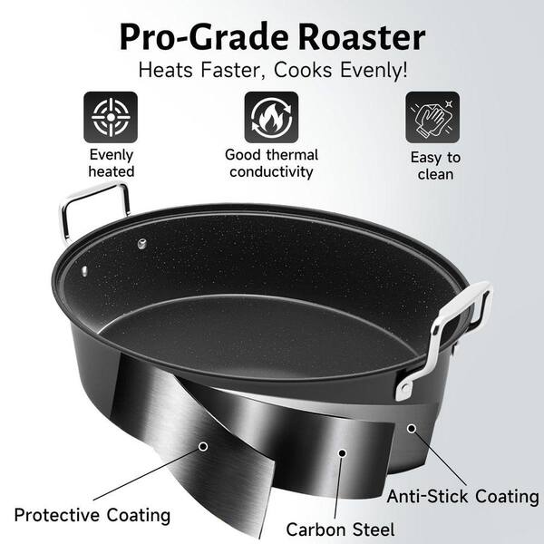 32 qt. Black Carbon Steel Roasting Pan Oven Safe Kitchen Roaster