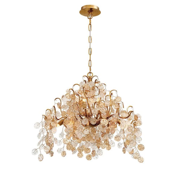 Eurofase Campobasso 11-Light Gold Chandelier with Glass Wafers Shade