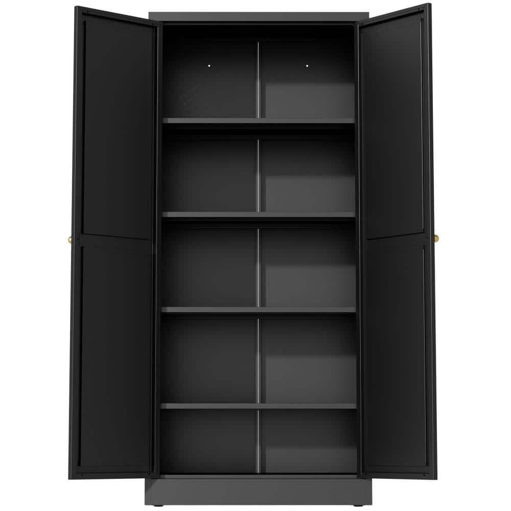 Black Powder Coated 61 in. Accent Cabinet Office Storage Cabinet with 4 Shelves and Heavy-Duty Steel Frame